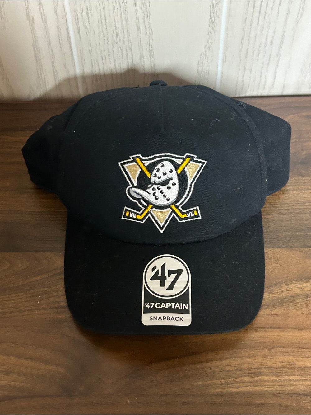 NWT 47 Anaheim Ducks MVP Black Rear Gold Logo Adjustable Strap Hat Cap